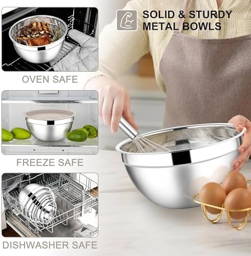 E-far Stainless Steel Mixing Bowls, 21PCS Mixing Bowls with Airtight Lids - Image 6