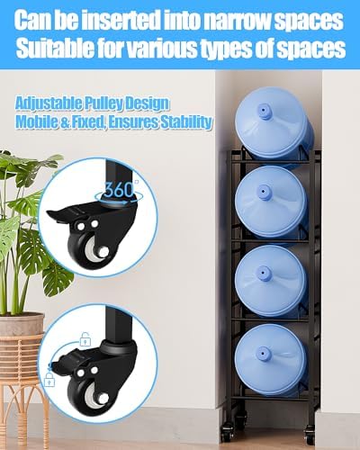 4 Tier 5 Gallon Water Jug Holder with 4 Lockable Wheels - Water Bottle Rack Organizer with Movable Casters, Heavy Duty Water Storage Rack Dispenser Stand for Kitchen Office Garage/Black - Image 6