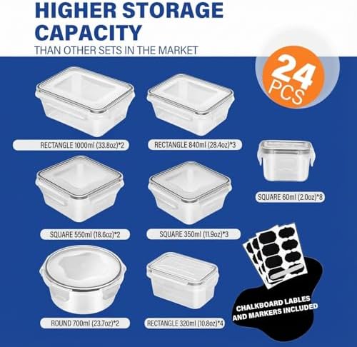 24 Pack Food Storage Container Set with Airtight Lids, Labels & Pen - Image 7