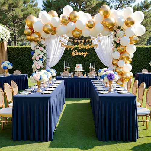 6 Pack Navy Blue Spandex Table Covers & Table Skirt for 6FT Rectangle Tables - Fitted 6 Foot Stretch Fabric Tablecloth with Pleats, Wrinkle Free for Weddings, Parties, Craft Fairs & Folding Tables - Image 7