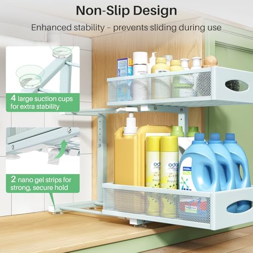 Under Sink Organizer, 2 Tier Pull out Cabinet Organizer Baskets with Mesh Sliding Drawers, Slide out Storage Shelf for Home, Kitchen, Bathroom, Pantry, Office Cabinet(1 Pack, Blue) - Image 6