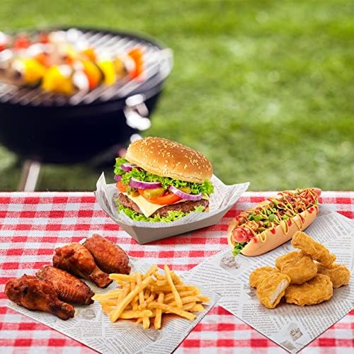 Spakon 1000 Pcs 3 Lb Paper Food Boats Set Disposable Serving Food Trays and Grease Proof Deli Liner, Heavy Duty Coated Paperboard for Snack Nacho, Taco, Hot Dog BBQ Party Picnic(Classical Newspapers) - Image 6