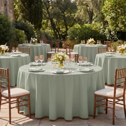 Fitable 6 Pack Sage Green Round Tablecloths - 70 Inches in Diameter - Image 6