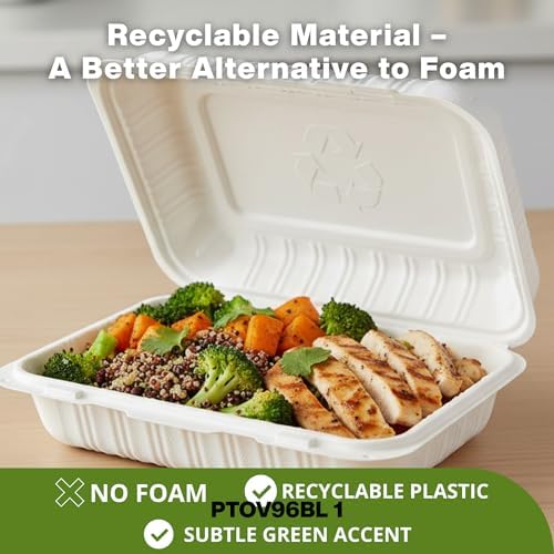 Front Lock MFPP Hinged Container, White 9" x 6" – 1 Compartment Clamshell Disposable Takeout Boxes, Durable Microwaveable To-Go Containers for Restaurant & Food Service – 200 Pack - Image 7