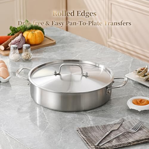 DELARLO 8QT Saute Pan Jumbo Cooker Tri-Ply Stainless Steel Pan - Image 6
