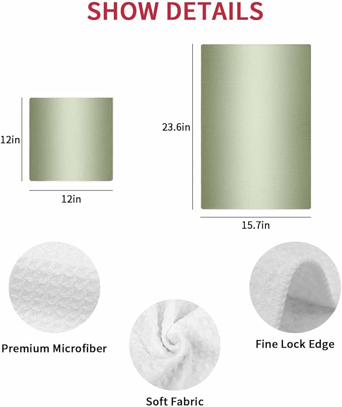 Gradient Sage Green Dish Towels Set, Waffle Weave Kitchen Towels Microfiber Towels Cleaning, Contemporary Minimalist Solid Color Soft Absorbent Dish Drying Towels Hand Towels 2 Pack 12x12 Inch - Image 7