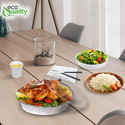 EcoQuality 9" Round Aluminum Foil Pans with Clear Lids - Disposable Containers with Foldable Walls for Pie Baking, Cooking, Serving, Reheating, and Storing - Freezer and Oven Safe Tart Pan 100 Pack - Image 7