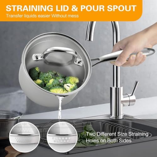Stainless Steel Saucepan with Glass Lid, 3.0 Quart Multipurpose Sauce Pan with Cover, Sauce Pot Induction Cooking Pot- Easy Pour with Ergonomic Handle - Image 7