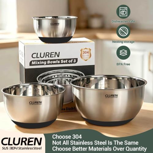 304 Stainless Steel Mixing Bowls Set, 3-Piece (1.5, 3 & 5 QT) - Image 7