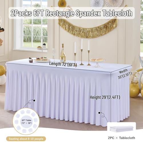Spandex Tablecloth 6FT Rectangle Table Cover 2 Pack White Wrinkle-Free - Image 6