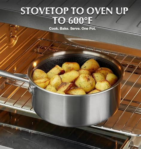 KOCH SYSTEME CS 4 Quart Saucepan With Lid, Hybrid Nonstick Stainless Steel Saucepan, Tri-Ply Stainless Steel Pot 4QT, Stainless Steel Sauce Pan with Honeycomb Interior, Large Saucepan Induction Ready - Image 7