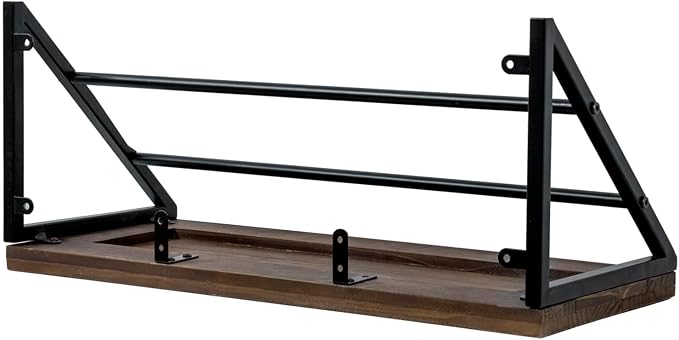 MyGift Urban Industrial Burnt Solid Wood Kitchen Floating Shelf with Black Metal Brackets for Pots and Pans with 12 S-Hooks Utensil Hanger, Wall Mounted Storage Display Shelving - Image 7