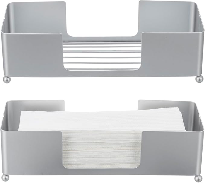 MyGift Modern Silver Tone Metal Countertop Folded Paper Towel Holders, Commercial and Guest Bathroom Sink or Vanity Table Disposable Napkin Storage Trays, Set of 2 - Image 7