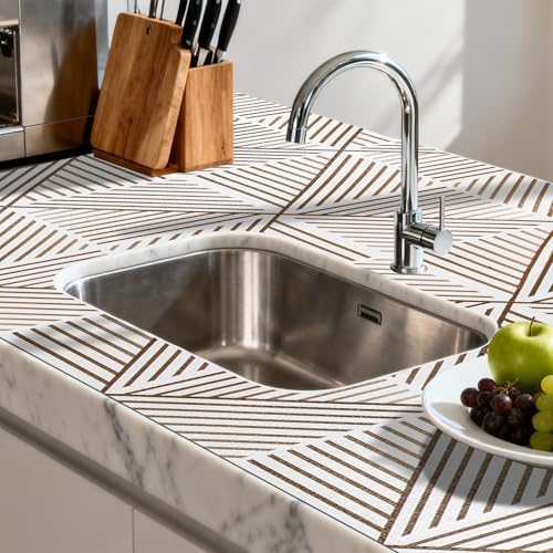 FIFTY FEET 12"x120" Non-Adhesive Shelf Liner for Kitchen Cabinets and Drawers, Washable Non-Slip PVC Cabinet Liner (Brown Modern)(1 Roll) - Image 6