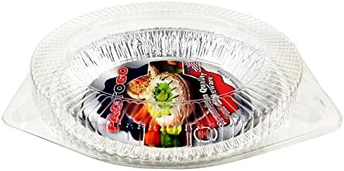 Pactogo Aluminum Foil Pie Pan (Actual Top-Out 9-5/8 Inches - Top-In 8-3/4 Inches - Vertical Depth 1-3/16 Inches) - Disposable Baking Tin Plates with Clear Plastic Hinged Containers (Pack of 100 Sets) - Image 7