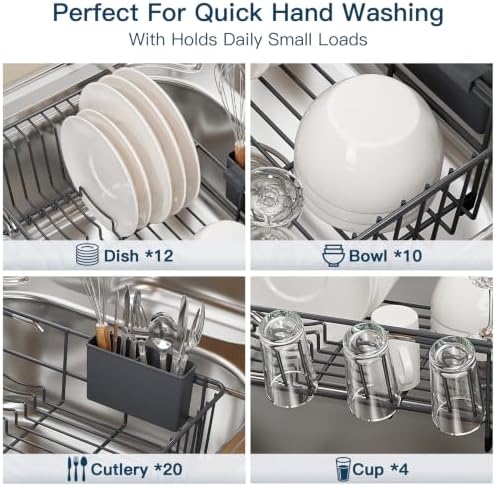 MAJALiS Grey Dish Drying Rack Over Sink with Utensil Holder, Drainboard - Image 7
