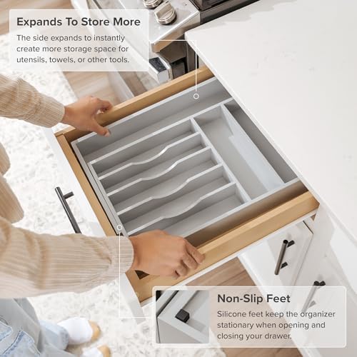 KitchenEdge Silverware & Utensil Drawer Organizer, 10.5-19 in, Gray Bamboo | Cutlery, flatware, food-safe contract grade, kitchen drawer fit - Image 6