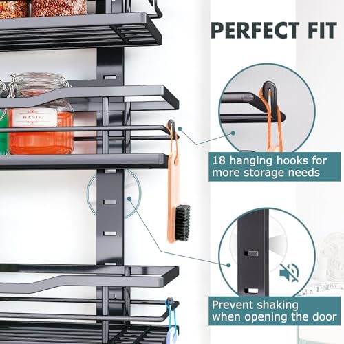 Eastherry Over The Door Pantry Organizer,9-Tier Over The Door Organizer with Adjustable Basket,Metal Hanging Pantry Organizers and Storage for Kitchen, Back of Door Seasoning Rack (Black) - Image 6