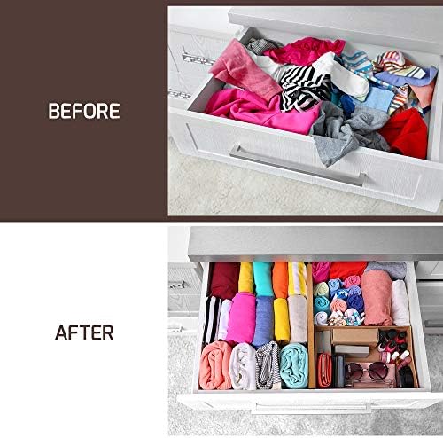 Adjustable Bamboo Drawer Divider Organizers - Fits Large Drawers Sized 17.5" Upto 22"- Expandable Kitchen Drawer Organizer Separators for Utensils, Dresser, Clothes, Bedroom, Bathroom 2-Pack, Natural - Image 6