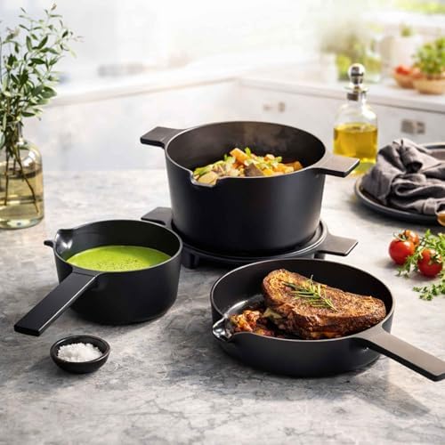 Alva Neat 5-Piece Ceramic Coated Aluminum Nesting Cookware Set, Black Color - Image 6