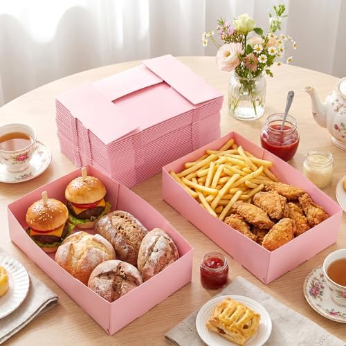 Chinco 100 Pieces Paperboard Kraft Food Trays 4 Corner Pop up Food Tray Disposable Foldable Cardboard Movie Night Snack Party Container Box for Holding Drink at Stadiums or Theaters (Pink) - Image 6