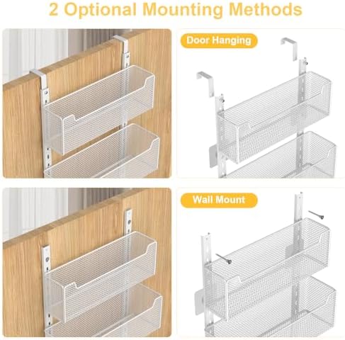 VyGrow Over the Door Organizer, 8-Tier Pantry Organizer with Fully Enclosed Mesh Baskets, Heavy-Duty Metal Hanging Spice Rack for Kitchen Bathroom Laundry Room, 2-in-1 Wall Mount or Door Mount, White - Image 6