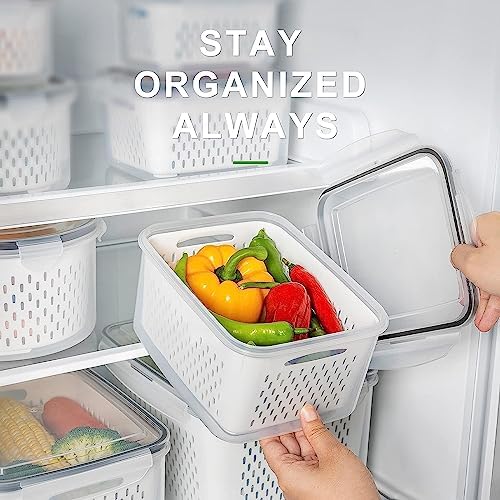 Freshmage Fruit Storage Containers for Fridge with Removable Colander 4 PCS | Airtight Food Storage Container Dishwasher Safe Produce Saver for Refrigerator Keep Berry Fruit Fresh Longer Small Clear - Image 6