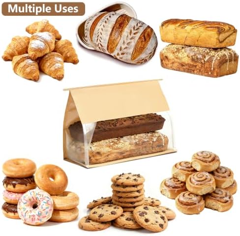 100 Pack Large Bread Bags for Homemade Bread Sourdough Sandwich, 14.2x10x5.7 Inch Resealable Tin Tie Tab Lock Bread Loaf Bakery Bags with Window, Baked Goods Packaging for Gifting and Bake Sale - Image 6