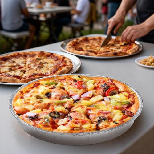 12 Inch Aluminum Pizza Pans, 12 Pack Disposable Round Foil Pizza Pan Trays, Oven & Freezer Safe Disposable Pizza Pan for Baking, Serving, Catering & Parties - Image 6