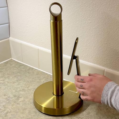 theaoo Heavy-Duty Paper Towel Holder with Tension Arm, Countertop(1, Gold) - Image 6