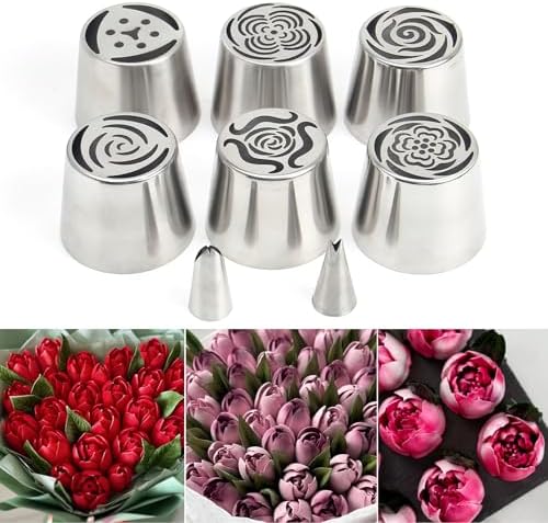 10Pcs Extra Large Russian Piping Tips Set, Stainless Steel Rose Flower Nozzles for Cake Decorating, Includes 6 Extra Large Flower Tips, 2 Leaf Tips, 2 Cloth Piping Bags, Baking Tools - Image 6