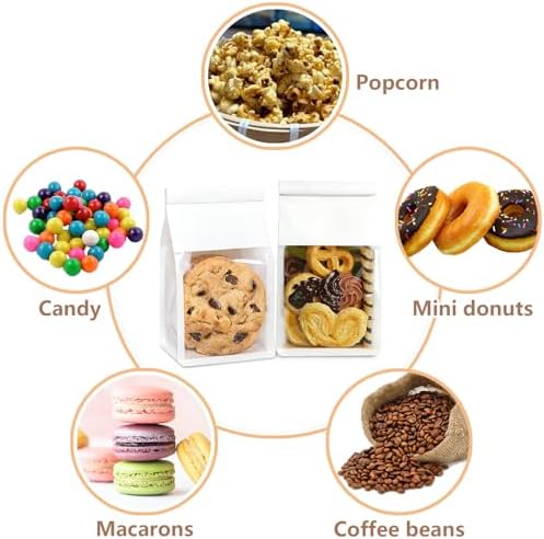 50 Pack White Cookie Bags with Seal, 8.2x3.9x3.1 Inch Tin Tie Tab Lock Bakery Bags with Window Resealable Paper Packaging Bag for Muffin, Candies, Scone, Brownie, Included 50 Thank You Stickers - Image 6