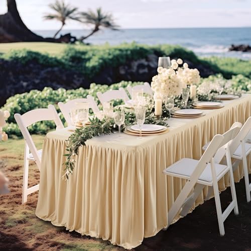 6 Pack Dark Champagne Tablecloths for Rectangle Tables 6ft, Wrinkle Resistant Champagne Table Cover Fitted Stretch Table Cloth with Pleated Ruffle Skirts for Party Banquet Dining Birthday Wedding - Image 6