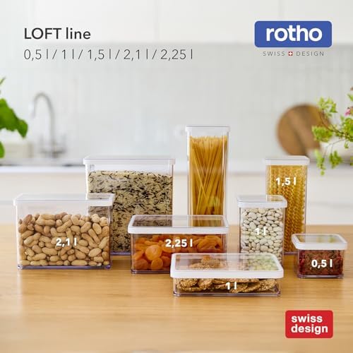 Rotho Loft Storage Box Set of 24 Plastic Boxes with Lid Transparent | Airtight storage box, aroma-tight silicone seal, stackable, for flour, pasta and rice, dishwasher safe - Image 7