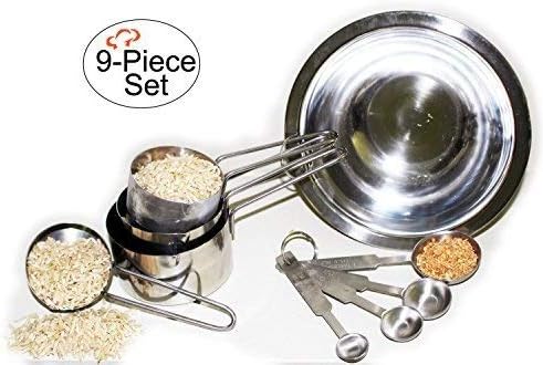 TigerChef 9-Piece Deluxe Stainless Steel Measuring Cups and Measuring Spoon Set and Bonus Mixing Bowl - Image 5
