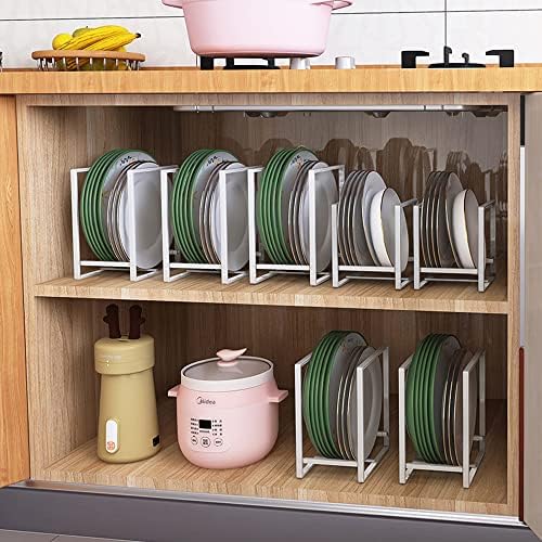 4PCS Plate Holders Organizer, Metal Dish Storage Dying Display Rack for Cabinet, Counter and Cupboard, White, 4 Large - Image 3