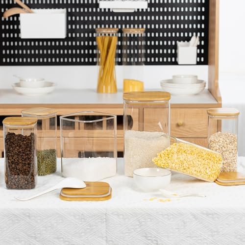 D2scrma 149oz Airtight Glass Square Storage Canister with Bamboo Lid Set of 2(4400ml*2) Large Gallon Glass Jars for Sugar, Flour, Cookies and Coffee beans (with Black Lable) - Image 6
