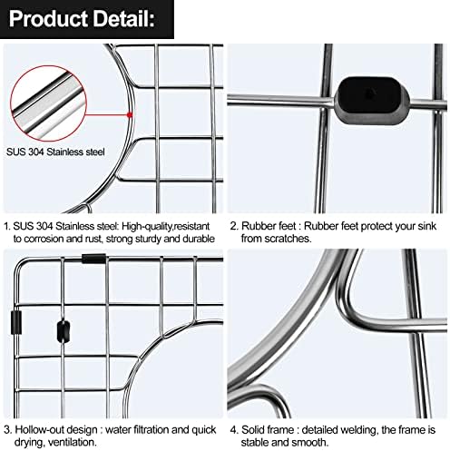 2pcs ARLBA Upgraded 15"x13" 304 Stainless Steel Sink Protectors for Kitchen Sink 15.5"x13.5" Rear Drain,Metal Sink Grid & Sink Rack for Bottom of Sink, Sink Gate Scratch Protection w/Sink Strainers - Image 6