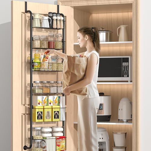 VECELO Kitchen Over the Door Organizer, 6-Tier Pantry Door Organizers and Storage, Metal Sturdy Over the Door Pantry Organizer, Easy Installation Over the Door Storage Spice Rack Shelves, Black - Image 7