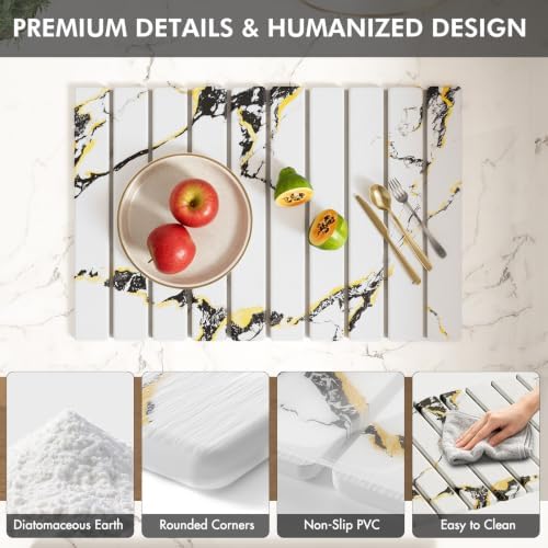 4 Pcs Stone Dish Drying Mat for Kitchen Counter, 24''x16'' Super Absorbent Diatomaceous Earth Stone Drying Mat Faucet Mat with 2 Coasters, Quick Dry Mat for Kitchen Counter Dishes Cups - Image 6