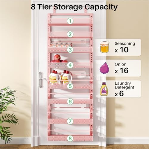 SNTD 8 Tiers Over the Door Organizer, 17" W x 6" D x 69" H, Pink - Image 7