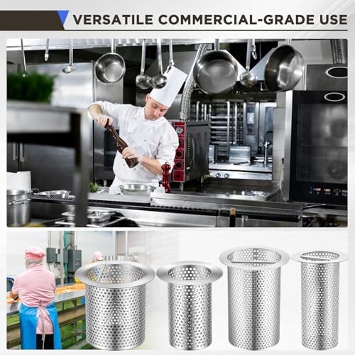 1 Pcs Commercial Floor Drain Strainer Perforated Cylindrical Mesh 316 Stainless Steel Drain Basket with Carry Handle –Heavy-Duty, for Restaurants, Kitchens, Factory (4" Diameter X 4" Tall) - Image 6