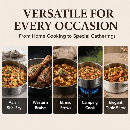 Inqibee 7 QT Stainless Steel Braiser Rondeau Pot with Lid, Riveted Handle - Image 6
