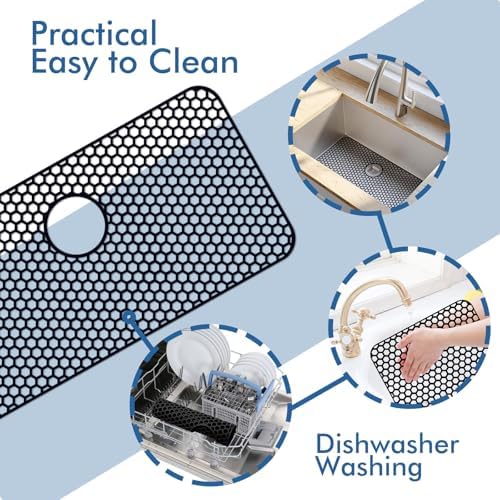 Bestjing Silicone Sink Protectors for Kitchen Sink -12" 13" 16" 18" 19" 24" 26" 28" 30", Non-Slip Heat Resistant Mat for Bottom of Farmhouse Porcelain Stainless Steel (30"x 16" Rear Drain, Black) - Image 6
