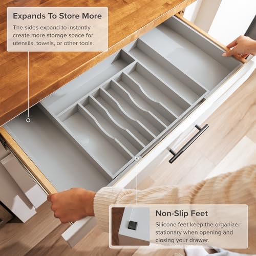 KitchenEdge Silverware & Utensil Drawer Organizer, 18-33 in, Gray Bamboo | Cutlery, flatware, food-safe contract grade, kitchen drawer fit - Image 6