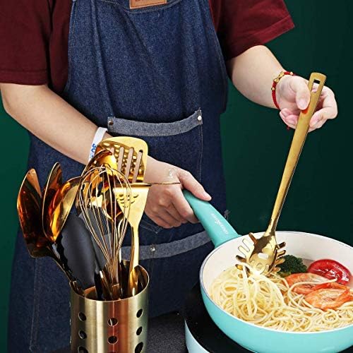 Gold Spaghetti Spoon, Berglander Pasta Server With Titanium Gold Plating, Stainless Steel Spaghetti Server For Cooking, Pasta Fork, Noddle Fork, Dishwasher Safe, Easy to Clean - Image 6