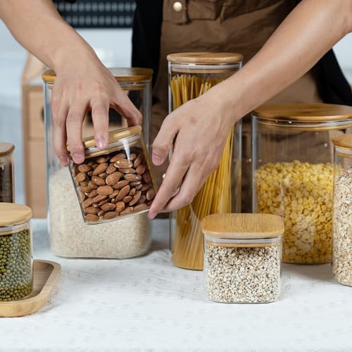 D2scrma 22oz Airtight Square Spice Containers with Bamboo Lid Set of 6 (650ml) Kitchen Pantry Organization Jar Stackable Spice Jar, for Sugar, Tea, Cookies and Coffee beans (with Black Lable) - Image 6