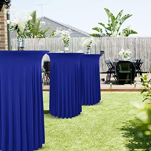 8 Packs Royal Blue Round Cocktail Table Skirt 32"x 43" - Image 7