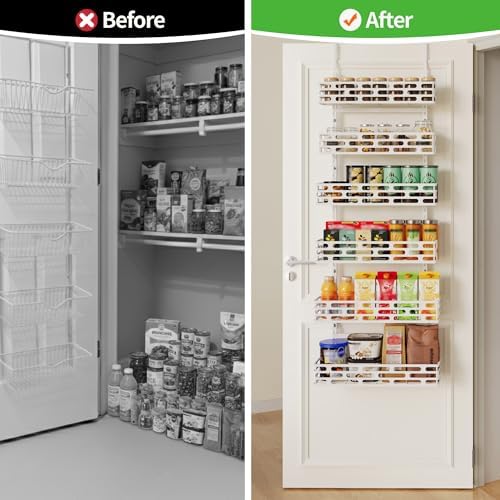6-Tier Over Door Pantry Rack, Adjustable Hanging Storage Organizer for Kitchen, White - Image 7
