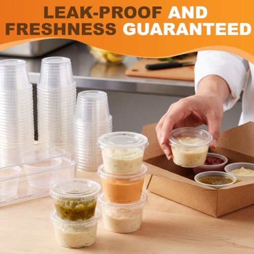 Maxdot 600 Pack 3.25 oz Containers with Lids Plastic Portion Cups Bulk Mini Disposable Souffle Container Cup Sauce Condiment Leak Proof Shot Lunch Small Portion Box Travel Party Dinner Sauce Salad - Image 6